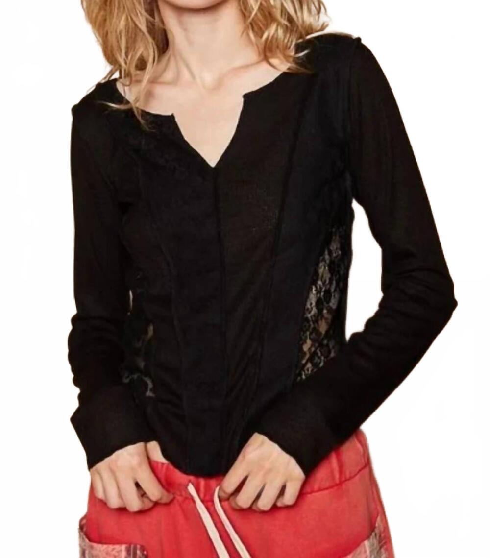 NEW POL thermal lace top in black